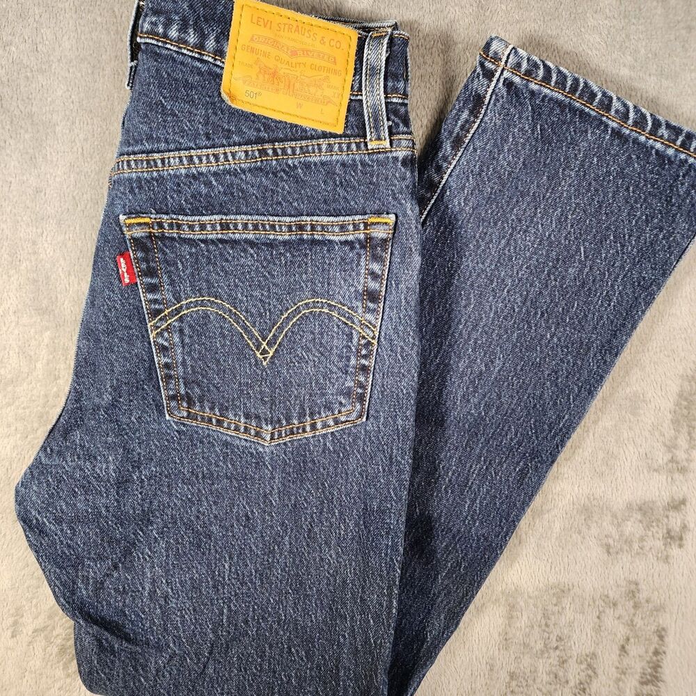 Levi's 501 Jeans Women's Big E W25 L30 Original Fit Dark Wash Blue Button Fly